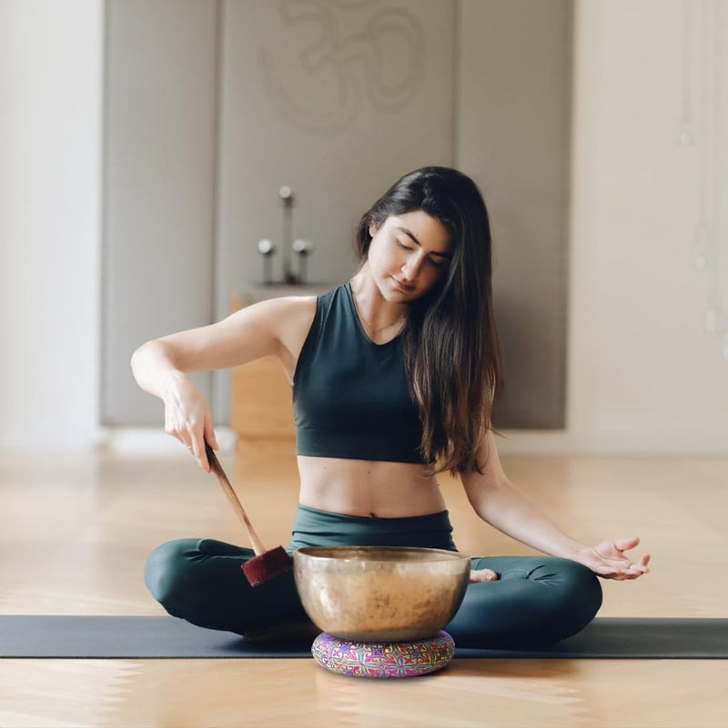 UPCEED Singing Bowl Cushion for Tibetan Singing Bowls, Handmade Silk Brocade Round Cushion Pillow for Sound Healing and Crystal Sound Bowls Accessories(YellowPurple,6.7 Inch) - Image 3